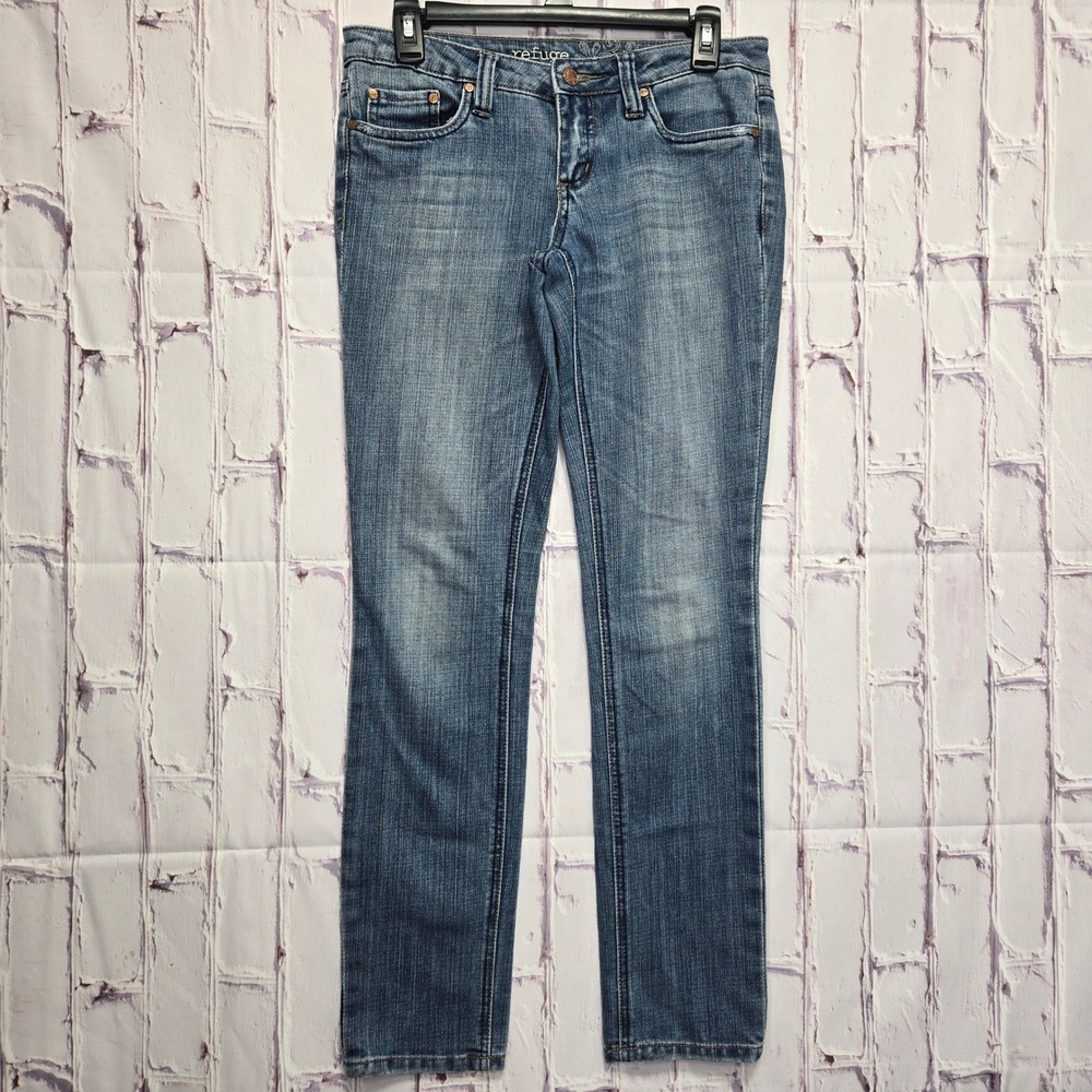 Refuge Womens Low Rise Skinny Jeans Blue Denim Medium Wash Size 7 Casual Y2K